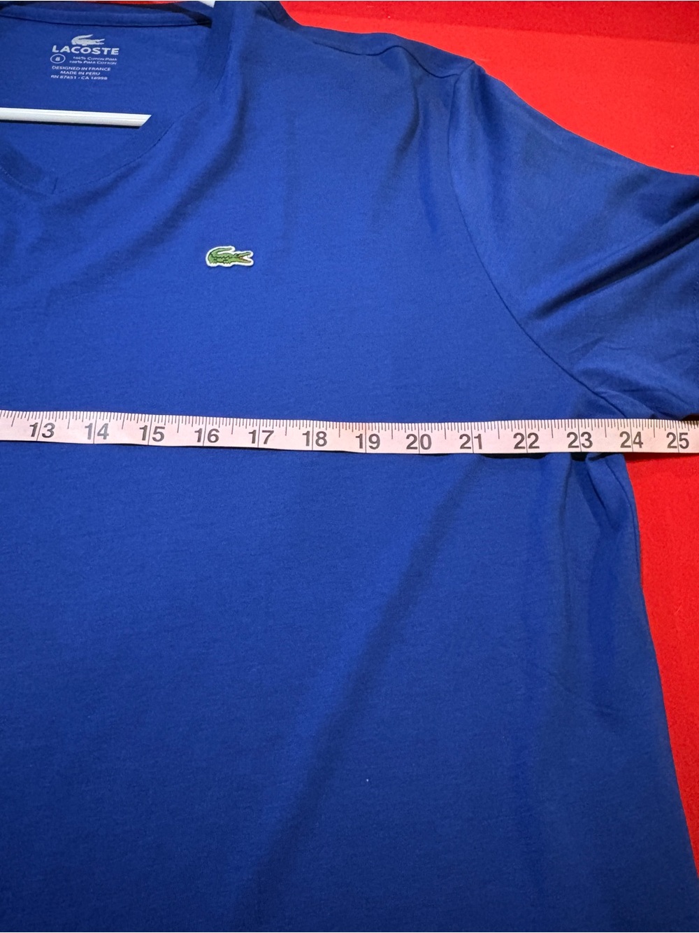 Lacoste Men’s XXL Blue Pima Cotton V-Neck T-Shirt NWT Crocodile Logo - Picture 5 of 6